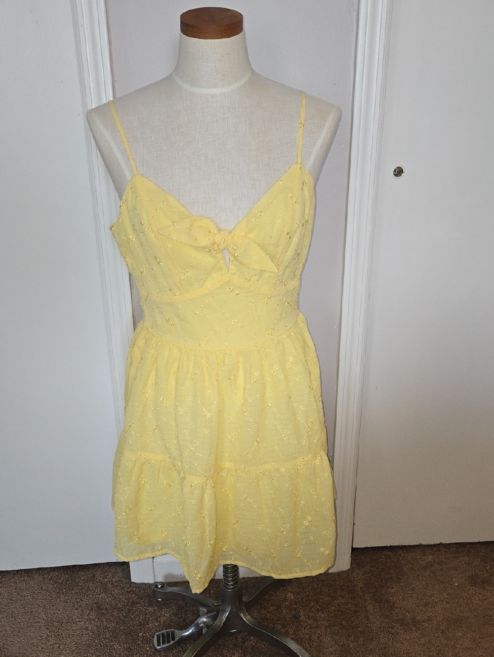 Trixxi Yellow Eyelet Tie-Front Mini Dress